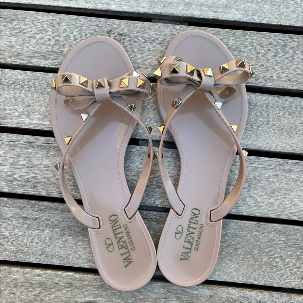 Valentino Tan Studded Sandals - Picture 2 of 6